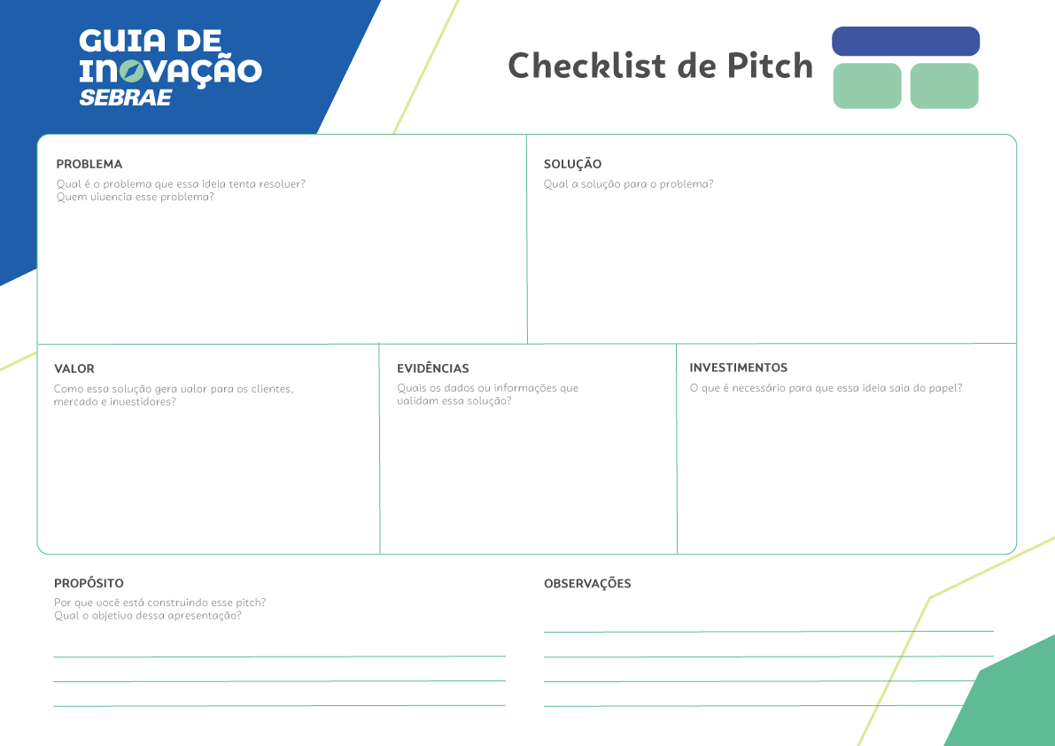 Ferramenta Checklist De Pitch - Baixe Grátis | Sebrae/PR