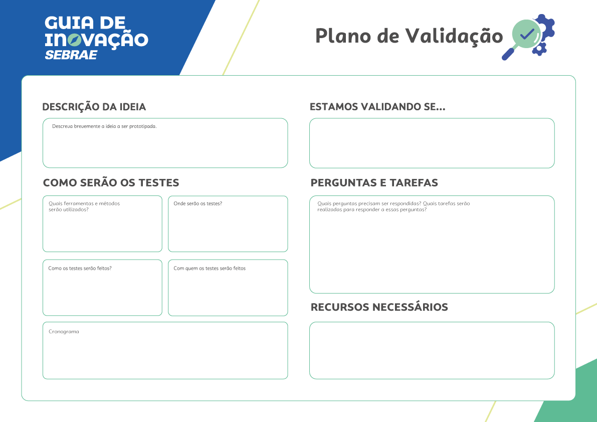 Ferramenta Plano De Validação - Baixe Grátis | Sebrae/PR